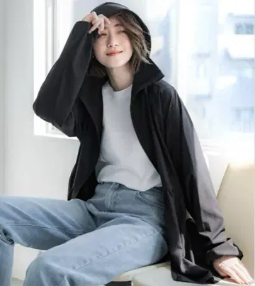 coca UV 차단 개더 후드티 블랙 M