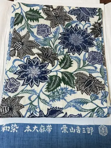 구리야마 요시사부로 구리야마 벤가타 여름 린넨 나고야 오비 스카이블루