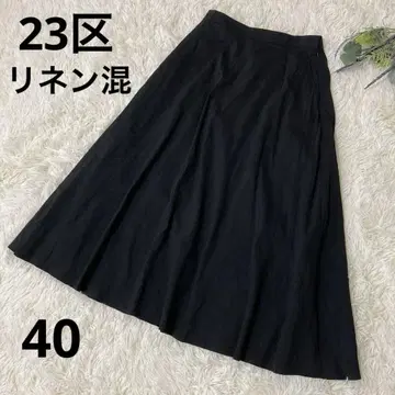 23구 린넨 롱 스커트 플레어 허리밴딩 스트레치 블랙 40 L