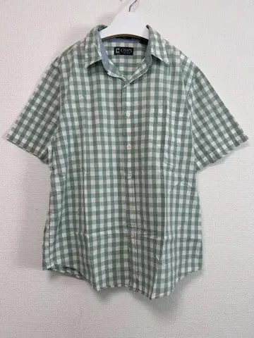 Chaps 그린과 화이트 깅엄 체크 반팔 버튼 다운 셔츠