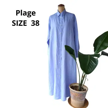 Plage 린넨 스카이블루 셔츠 원피스 긴팔 사이즈 38