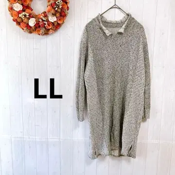 7부 소매 튜닉 린넨 혼방 그레이 일본제 LL 스트레치 얇은 소재