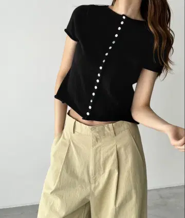 캐널진 엘마르 코튼 반팔 버튼 가디건 블랙
