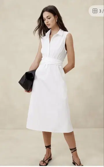 Banana Republic 화이트 슬리브리스 셔츠 원피스 M