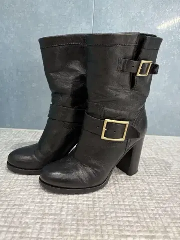 JIMMY CHOO 블랙 가죽 부츠 하이 힐
