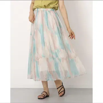 Perle Peche 마블 무늬 롱 스커트 사이즈 38