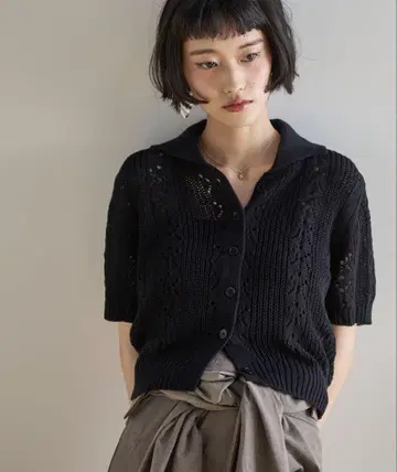 가디건 바늘 제거 자카드 썸머 니트 폴로 가디건 여성용 블랙