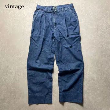 vintage 블루 데님 슬랙스 투 턱 와이드 테이퍼드 청바지 구제 의류