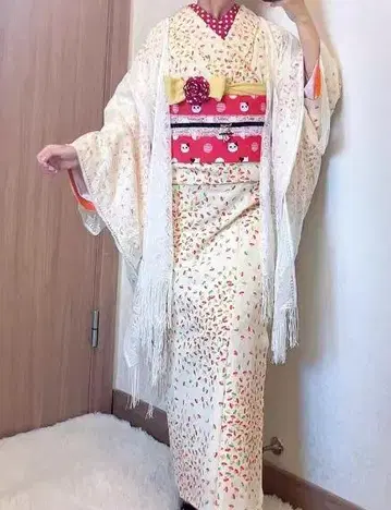 빨간 고양이 패턴 반폭 오비