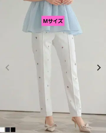 Fit more 로즈 자수 테이퍼드 팬츠 M 화이트
