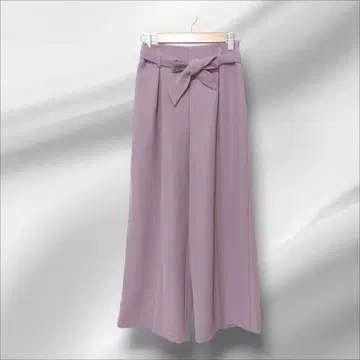 간사이 패션 와이드 팬츠 리본 포함 연보라색 허리밴딩 엘레강트