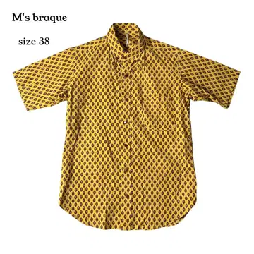 M's braque M's 블랙 반팔 버튼 다운 셔츠 가슴 포켓