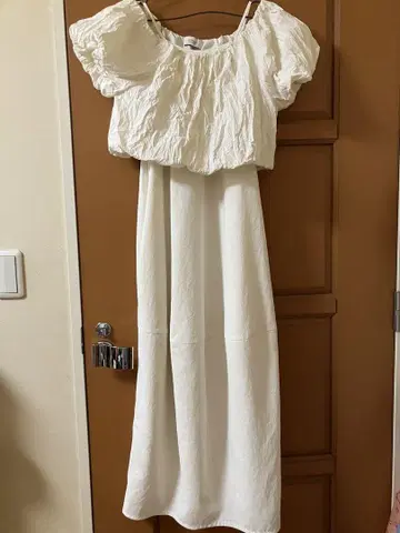 emmi 와셔 콤비 코쿤 원피스 아이보리 화이트