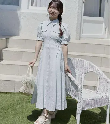 MAJESTIC LEGON 마제스틱 레곤 반팔 원피스 허리 리본