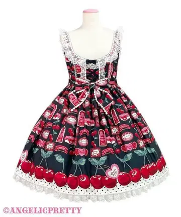 Angelic Pretty Cherry Jam Label 오버롤 스커트