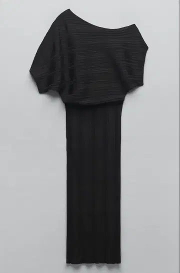 ZARA 래치드 비대칭 플리츠 니트 롱 원피스 반팔