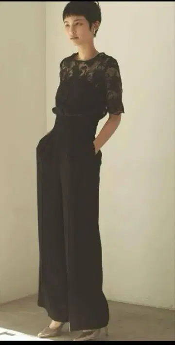 LAGUNAMOON LADY 오버 레이스 와이드 팬츠 드레스 블랙 M