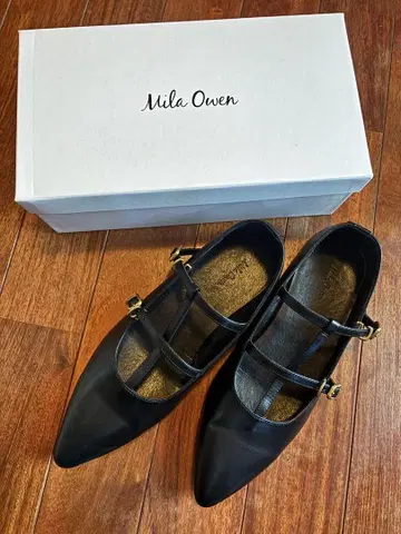 Mila Owen 블랙 더블 스트랩 발레 슈즈