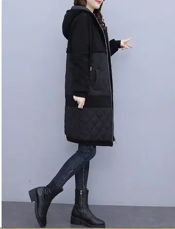 후드 부착 블랙 퀼팅 자켓