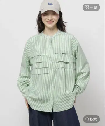 니코앤드 케어이지 코타트 프릴 셔츠 그린 스트라이프 L 완판 색상