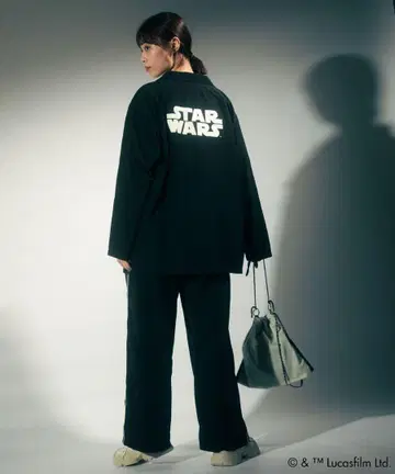STAR WARS 백 프린트 셔츠 로고 테이프 라인 팬츠 세트 미사용