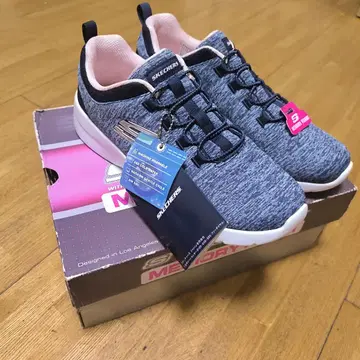 미사용 SKECHERS 슬립온 스니커즈 네이비/핑크 스케쳐스