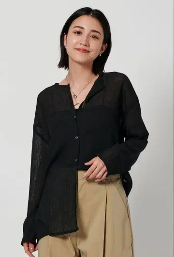 크레이프 크루넥 가디건 블랙