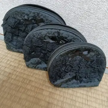 블랙 리본 포함 파우치 3개 세트