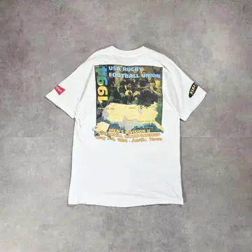 구제 의류 90s 럭비 프린트 반팔 티셔츠 화이트 버드와이저 usa