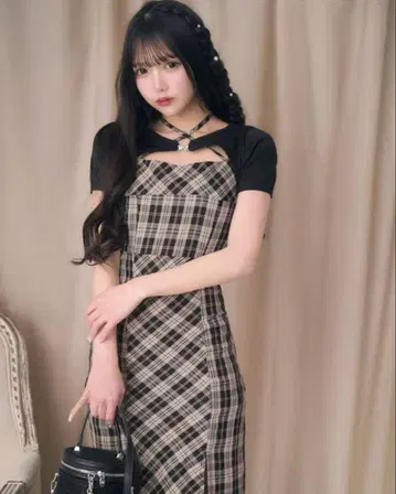 미셸 마카롱 앙상블 체크 원피스 XS