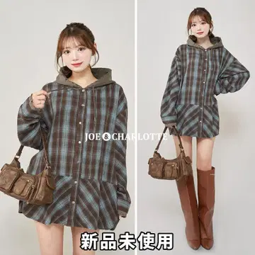 다리치 darich 후드 도킹 체크 루즈 셔츠 브라운