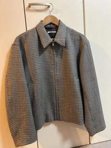 오라리 더블 페이스 체크 지퍼 블루종
