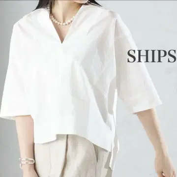 SHIPS 화이트 V넥 반팔 셔츠 스키퍼 블라우스