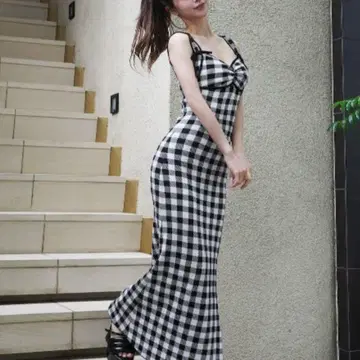 Darich gingham knit long one piece