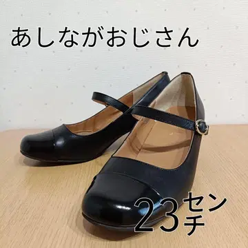 새상품급 키다리 아저씨 스트랩 힐 펌프스 블랙 천연 가죽 23cm