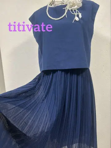 titivate 네이비 플리츠 콤비 원피스