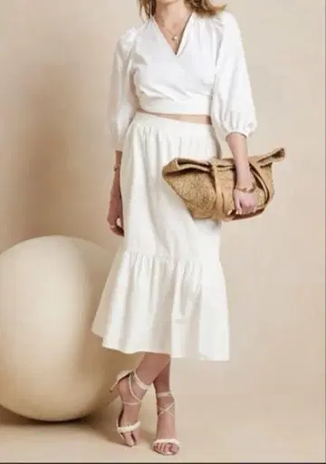 BANANA REPUBLIC 화이트 포플린 티어드 롱 스커트