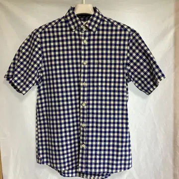 미중고 maillot 린넨 혼방 체크 반팔 셔츠 사이즈 2