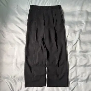 90s 빈티지 블랙 썸머 울 투 턱 와이드 슬랙스