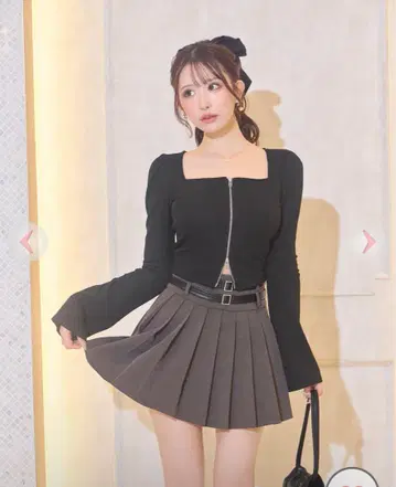 Cherimi 셰리미 벨트 하이 웨스트 플리츠 스커트 그레이