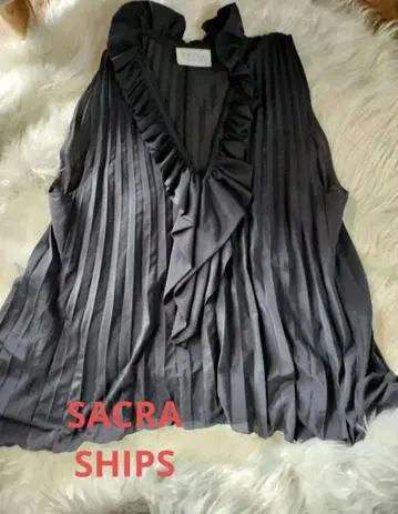 SACRA for SHIPS 슬리브리스 시어 플리츠 블라우스 V넥