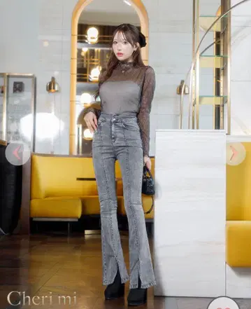Cherimi 셰리미 슬림 레그 스트레치 플레어 데님 그레이