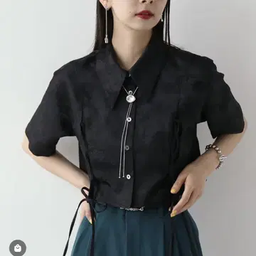 HARE 자카드 레이스업 셔츠 반팔 블랙 블랙