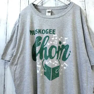길단 MUSKOGEE 프린트 빅 사이즈 티셔츠 그레이 XL 구제 의류