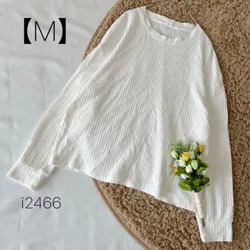 갭 와플 긴팔 티셔츠 화이트 롱 T 크루넥 [M]