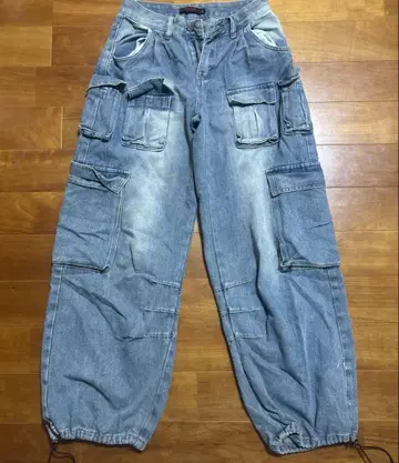 스파이더 웹 자수 카고 데님 팬츠