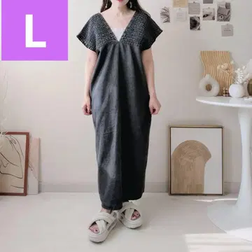 시마무라 데님 셔링 원피스 블랙 L 사이즈