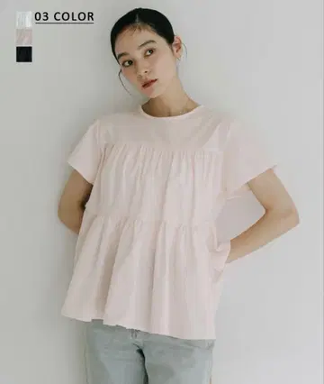BASEMENT online 반팔 티어드 블라우스 핑크