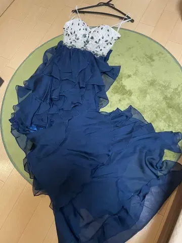 네이비 프릴 롱 드레스