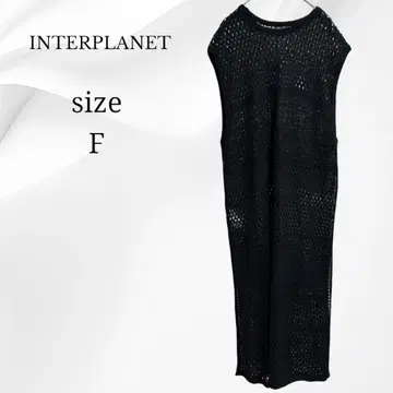 INTERPLANET 슬리브리스 롱 니트 원피스 시스루 블랙 F